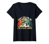 Mujer Don't Follow Me I Do Stupid Things Funny Snowmobile Lover Camiseta Cuello V