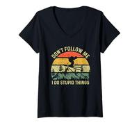 Mujer Don't Follow Me I Do Stupid Things Retro Vintage Esquí Camiseta Cuello V