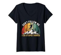 Mujer Don't Follow Me I Do Stupid Things Snowboard Retro Vintage Camiseta Cuello V