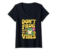 Mujer Dont Frog with My Vibes Cute Retro Frog Estética Camiseta Cuello V