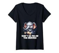 Mujer Don't Go Me On The Nerves Elefante Divertido Camiseta Cuello V