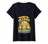 Mujer Don't Happy Be Worry Retro Funny Sarcastic Mood Quote Camiseta Cuello V