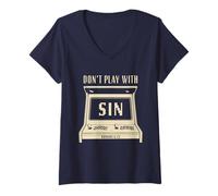 Mujer Don't Play with Sin - Retro Arcade Game Christian Gospel Camiseta Cuello V