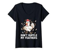 Mujer Don't Ruffle My Feathers Ganadería Gallina Granja Huevo Camiseta Cuello V