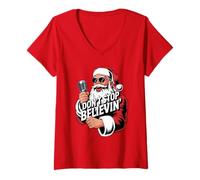 Mujer Don't Stop Believin Funny Karaoke Santa Claus Navidad Camiseta Cuello V