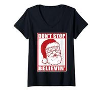 Mujer Don't Stop Believing Adultos Navidad Santa Claus Holidays Vibe Camiseta Cuello V