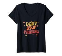 Mujer Don't Stop Praying Retro Estética Camiseta Cuello V