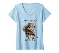 Mujer Don't Touch My Nuts Linda Ardilla con Traje Militar Camiseta Cuello V