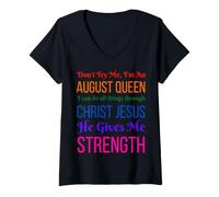 Mujer Don't Try Me I'm An August Girl Cumpleaños Reina Cristo Mujeres Camiseta Cuello V