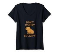 Mujer Don't Worry Be Cappy Funny Capybara Retro Animal Lover Camiseta Cuello V