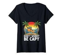 Mujer Don't Worry Be Capy Funny Capybara Summer Vintage Beach Camiseta Cuello V