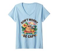 Mujer Don't Worry Be Capy Women Boys Kids Funny Capybara Rodents Camiseta Cuello V