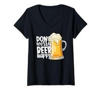 Mujer Don't Worry Beer Happy Team Drinking Beer Lover Drinker Camiseta Cuello V