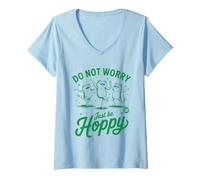 Mujer Don't Worry Just Be Hoppy Funny Frog Camiseta Cuello V