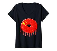 Mujer Donut Donut Bandera China Orgullo Amor Graffiti Goteo Camiseta Cuello V