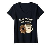 Mujer Donut Ever Let Me Go - Lindo Juego de Palabras con Comida para Pareja con Donut Coffee Camiseta Cuello V