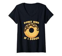 Mujer Donut Mind If I Mough, Divertido Juego de Palabras, Amante de la pastelería Camiseta Cuello V
