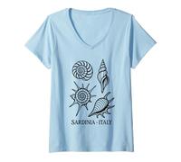 Mujer Doodle Line Art Conchas Marinas Cerdeña Italia Bombardeo Camiseta Cuello V