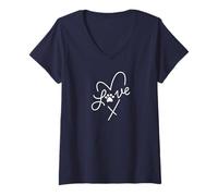 Mujer Doodle minimalista para amantes de los perros, I Love My Dogs, Heart Dog Paw Camiseta Cuello V