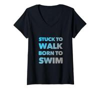 Mujer Doomed To Walk Born To Swim Texto Divertido Citas Divertidas de natación Camiseta Cuello V