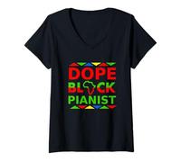 Mujer Dope Black Pianist Afroamericano Pianista Músico Camiseta Cuello V