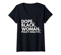 Mujer Dope Black Woman Analista de políticas Black History Month Pride Camiseta Cuello V
