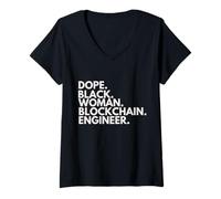 Mujer Dope Black Woman Blockchain Ingeniero Orgullo afroamericano Camiseta Cuello V