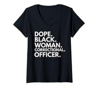 Mujer Dope Black Woman Oficial Correccional Mes de la Historia Negra Camiseta Cuello V
