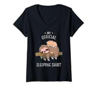 Mujer Dormir Bien con Perezoso Gato Camiseta de Dormir Mujeres Hombres niño Camiseta Cuello V