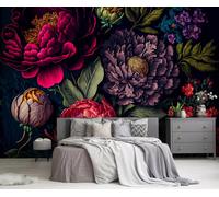 Mujer Dormitorio Floral Pintado Pared Mural 312x219cm Rojo Negro Peonías Rosas