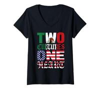 Mujer Dos Culturas Un Corazón México USA Mexicano Chicano Raza Migra Camiseta Cuello V