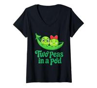 Mujer Dos Guisantes en una Vaina Linda Pareja romántica a Juego Amistad Camiseta Cuello V