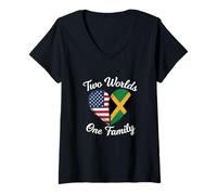 Mujer Dos Mundos una Familia Herencia Americana jamaicana Camiseta Cuello V