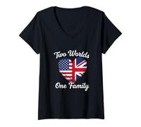 Mujer Dos Mundos una Familia Herencia británica Americana Camiseta Cuello V