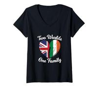 Mujer Dos Mundos una Familia Herencia británica Irlandesa Camiseta Cuello V