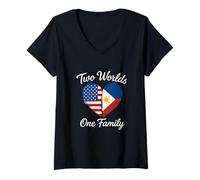 Mujer Dos Mundos una Familia Herencia Filipina Americana Camiseta Cuello V