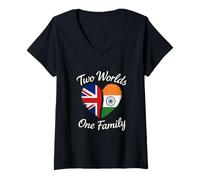 Mujer Dos Mundos una Familia Herencia India británica Camiseta Cuello V