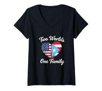 Mujer Dos Mundos Una Familia Herencia Puertorriqueña Americana Camiseta Cuello V