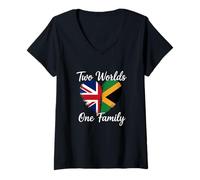 Mujer Dos Mundos una Familia Patrimonio británico jamaicano Camiseta Cuello V