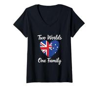 Mujer Dos Mundos una Familia Reino Unido Australia Conexión Camiseta Cuello V