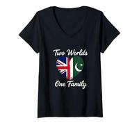 Mujer Dos Mundos una Familia Reino Unido Pakistán Heritage Camiseta Cuello V