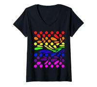 Mujer Dot Day Polka Dot Espiral Curvo Rainbow Fun Abstracto Camiseta Cuello V