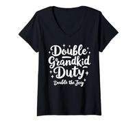 Mujer Double Grandkid Duty Double the Joy Twin Grandpa Camiseta Cuello V