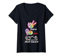 Mujer Drag Racing Car Girl Retro Tie Dye Peace Love Drag Camiseta Cuello V