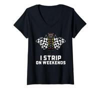 Mujer Drag Racing Me Desnudo los Fines de Semana Comenzando Tree Racer Humor Camiseta Cuello V