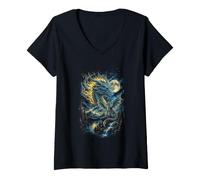 Mujer Dragón Aullando en la Luna Vintage 90s Retro Dragon Head Camiseta Cuello V