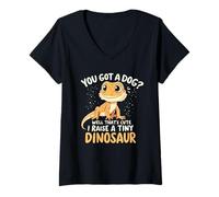 Mujer Dragón barbudo ¿Tienes un perro? Crio un dinosaurio pequeño orgulloso Camiseta Cuello V