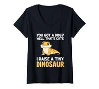Mujer Dragón barbudo ¿Tienes un perro? Levanto un dinosaurio pequeño lindo Camiseta Cuello V