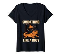 Mujer Dragón Barbudo Vida Reptil Padre Lagarto Amante Mascota Exótica Camiseta Cuello V