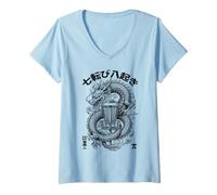 Mujer Dragon Basket, Jugador de Disc Golf, Nunca renuncie a los Kanji Camiseta Cuello V